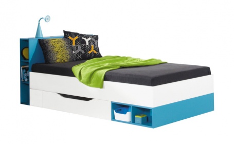 Detská posteľ Moli 90x200cm - biely lux + tyrkys