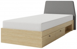 Študentská posteľ 90x200cm s úložným priestorom Rudy - dub olejovaný/šedá