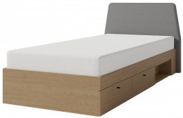 Študentská posteľ 90x200cm s úložným priestorom Rudy - dub piesočný/šedá