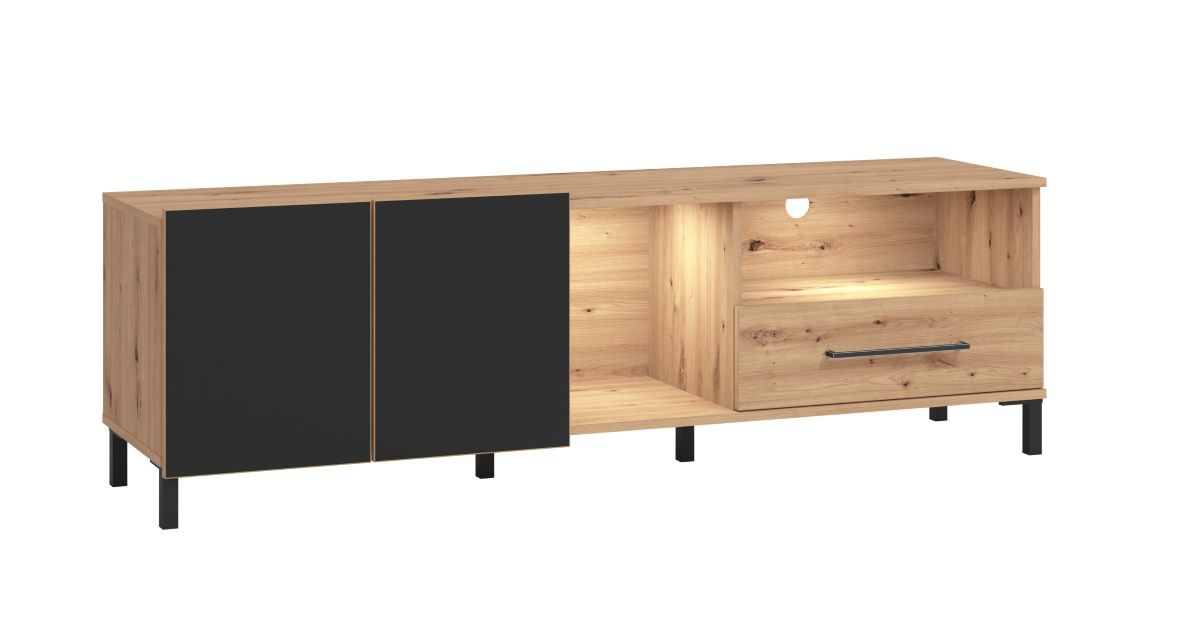 Tv stolík nibiru 160cm s osvetlením - dub artisan/čierna