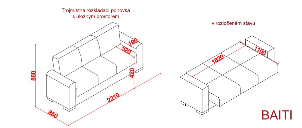 Trojmiestna rozkladacia pohovka s úložným priestorom baiti - červená.

 

Kostra pohovky je vyrobená z vysoko kvalitného lamina a kovu, zatiaľ čo polstrovanie je tvorené zo 70% bonellovými pružinami a 30% penou hustoty 18.

 

Rozmery trojmiestnej rozkladacej pohovky s úložným priestorom Baiti sú 221x86x85cm (š, v, h).

 

Všetky produkty z kolekcie Baiti a jej podobné nájdete nižšie v súvisiacich produktoch.


Farba na fotografii sa môže ľahko líšiť oproti reálnemu výrobku. Príčinou môže byť zobrazovanie farieb monitora či rôzne nasvietenie výrobkov pri fotení.