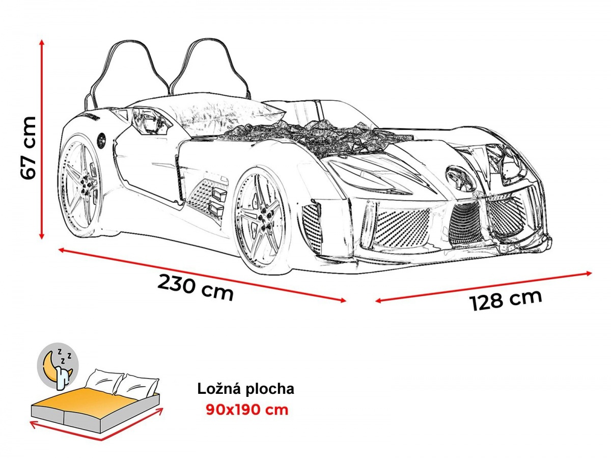 Posteľ auto 90x190 grand prix plus - biela.

 

Luxusné auto posteľ Grand Prix Plus je dizajnovo ešte o level vyššie ako jej predchodca.

 


Rozmery postele auto Grand Prix Plus sú 128x67x230cm (š, v, h).

 


Všetky produkty z kolekcie Grand Prix nájdete nižšie v súvisiacom tovare.