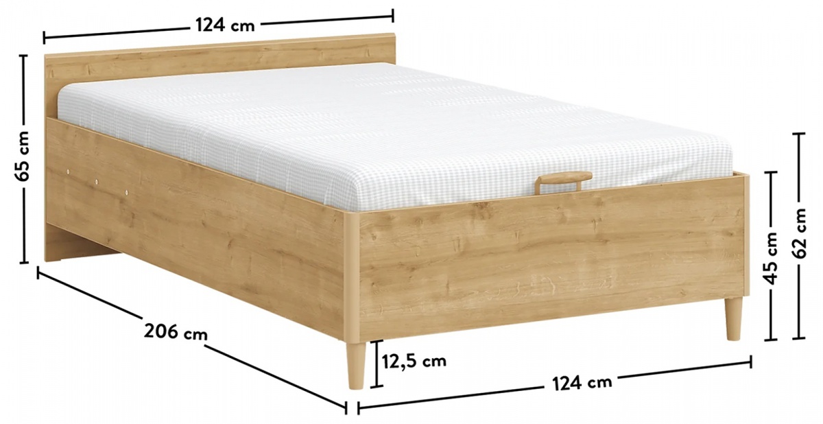 Posteľ 120x200 s úložným priestorom cody - dub svetlý.

 


Posteľ Cody s kvalitným doskovým roštom poskytuje väčšie jednolôžko v rozmere 120x200cm a disponuje nosnosťou 130 kg.

 


Najväčšou výhodou je obrovský úložný priestor v spodnej časti postele, ktorý je možné využiť podľa ľubovôle na mimosezónne oblečenie, lôžkoviny, hračky a pod.

 


Rozmery postele s úložným priestorom Cody sú 124x65x206cm (š, v, h).

 


Všetky produkty z kolekcie Cody nájdete nižšie v súvisiacom tovare.