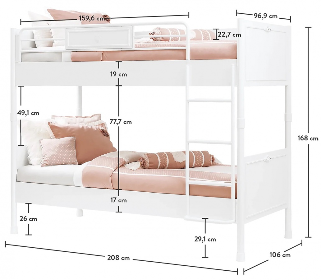 Detská poschodová posteľ 90x200cm ema - biela.

 

Poschodová posteľ Ema je vybavená rebríkom, vďaka nemu sa hodí do každej detskej izbičky.

 

Poschodová posteľ Ema je vyrobená z kvalitného lamina a MDF.

 

Všetok nábytok patriaci do kolekcie Ema nájdete nižšie v súvisiacich produktoch.