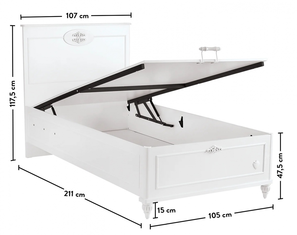 Detská posteľ 100x200cm s úložným priestorom ema - biela.

 

Detská posteľ s úložným priestorom Ema sa vyklápa od nôh postele.

 

Detská posteľ Ema je vyrobená z kvalitného lamina, masívneho dreva a MDF dosiek, dodávaná je v demonte.

 

Všetok nábytok patriaci do kolekcie Ema nájdete nižšie v súvisiacich produktoch.